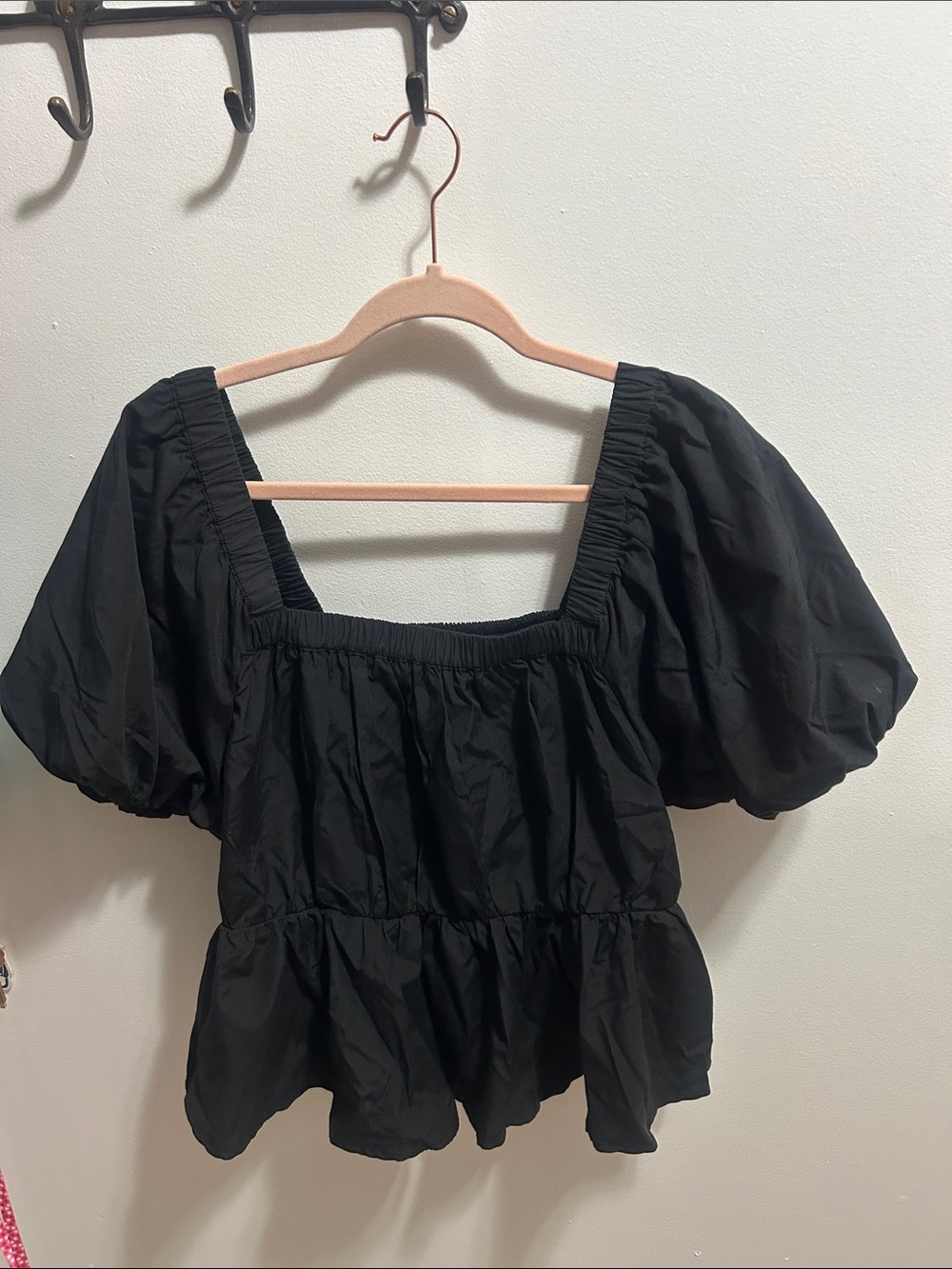 Black Puff-Sleeve Square Neck Women’s Top